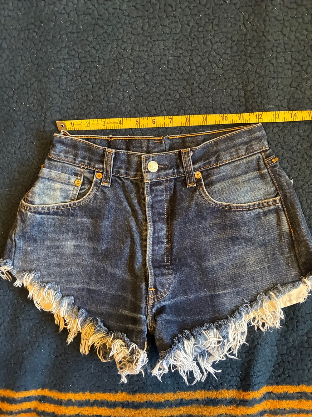 Levi's Dark Blue Distressed Frayed-Hem Denim Shorts